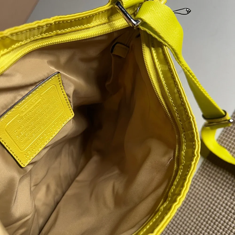 Coach Signature C Satin Crossbody Bag Neon Yellow F77408 Messenger Bag